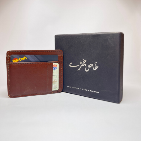 Khas Chamary Ultra-Slim Genuine Leather Card Holder Wallet with Clear ID Window – Front Pocket Organizer